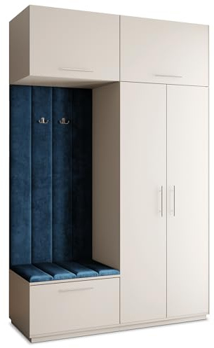 Masseno Flugarderoben Set Rema, Kleiderschrank-Set mit Sitzbank, Garderobenschrank Flur mit 5 Regalböden, Kaschmir