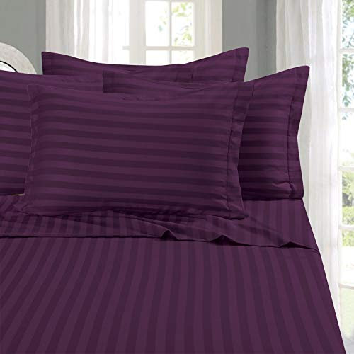 Eleganten Komfort Best, Weichsten, coziest 6 Tabelle Sets. – 1500 Fadenzahl Ägyptische Qualität Luxuriöse knitterfrei 6 Damast Streifen Bed Sheet Set, California King aubergine/violett