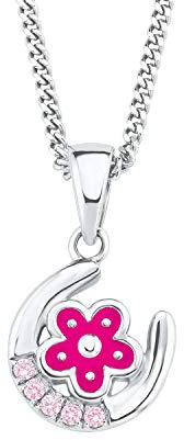 Prinzessin Lillifee Mädchen-Kette 35+3cm längenverstellbar mit Anhänger Hufeisen Blume 925 Sterling Silber Zirkonia rosa