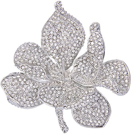EVER FAITH Broche Femme Fleur Orchidée Pétale Cristal Autrichien Accessoire Bijou Élegant pour Vêtement Ton d'argent Clair