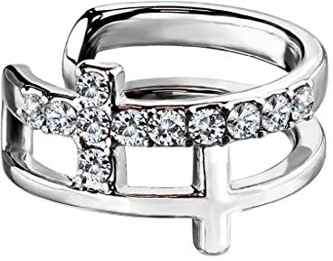 beyoutifulthings Ohr-klemme DOPPEL KREUZ PAVÉ ZIRKONIA clear Ohringe Ohr-ringe Ohr-clip Fake-Piercing Messing Silber Gold Roségold