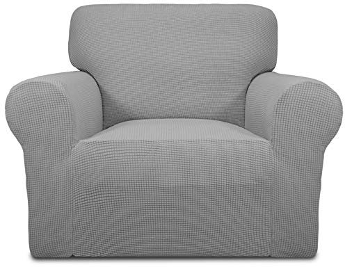 Greatime Stretch Sofabezug Sofaüberwurf Möbelschutz Sofaüberzug Couchbezug Couch Schild Sofahusse Weich mit Gummiband Schaumstreifen (Hellgrau,1-Sitzer)