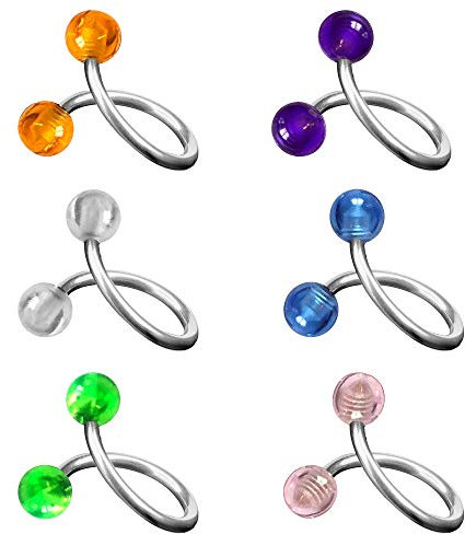 Piersando Piercing Set 316L Chirurgenstahl Spirale Gebogen mit Doppel UV Kugel für Lippe Labret Ohr Tragus Helix Ohrpiercing Lippenpiercing