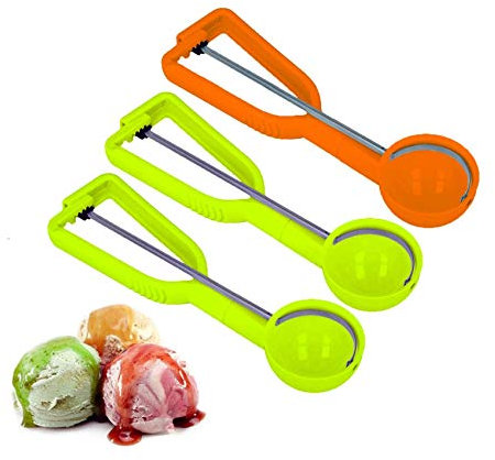 ANDERK 3 Pack Ice Cream Scoop Plastic with Trigger, Cookie Scoop Melon Baller Set Professional, for Ice Cream, Fruit, Mashed Food, Baking
