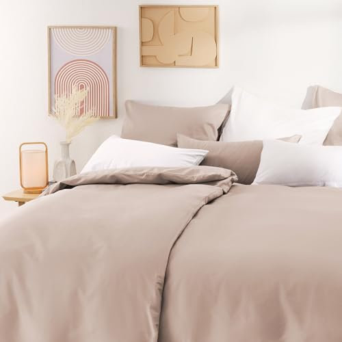 Blumtal Mako Satin Bettwäsche 135 x 200 & 80x80 cm Kissenbezug Beige - Oeko Tex Zertifizierte Satin Bettwäsche aus 100% Baumwolle - Edle Glanzoptik Bettwäsche 135x200 Satin mit Reißverschluss