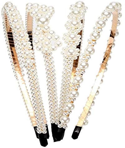 LAIYOHO 4PCS Pearl Hair Bands for Women - Bridal Hair Accessories, Girls' Party Headbands with White Pearls, Elegant Hair Clips for Weddings & Afternoon Tea Events