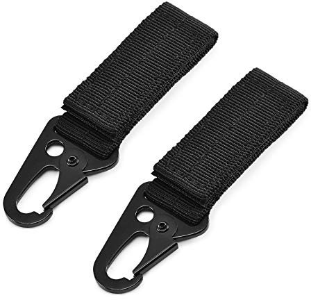 HUNTVP 2 Stück Taktischer Schlüsselanhänger Gürtelclip Karabiner Karabinerhaken MOLLE Gurt Gurtband Clip Aufhängen Befestigung Nylon für Camping Wandern Outdoor, Schwarz