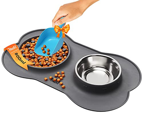 Huskl Langsam Fressnapf Hund und 800ML Wassernapf für Hunde/Welpen/Klein Hund/Katze oder Futternapf - FDA Silikon Futternapf Matte/Tablett rutschfest und Langsame Fütterung Hundenapf - Slow Feeder