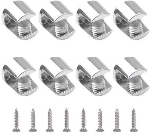 UFURMATE Glass Shelf Bracket, 8Pcs Wall Mounted Adjustable Glass Shelf Clamp Clips Polished Chrome Zinc Alloy Glass Clamp Brackets Supports Cylindrical Mounting Brace for 8-12mm Thick Glass