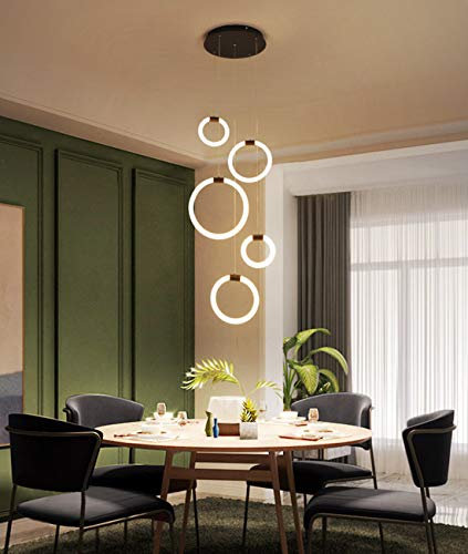 Wohnzimmer Pendelleuchte mit Fernbedienung Hängelampe LED Dimmbar Esszimmer Minimalistisch Kreativ Lampe 5-Flammig Rund Langer Kronleuchter Verstellbar Schlafzimmer Büro Treppen Lüster, Ø35*150cm