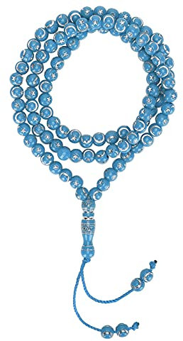 Muslimische Vergoldung Gebetskette, Islam Rosenkranz Perlen Anbetung Gebet Werkzeug 99 Grains Resin Religion Supplies(Blau)