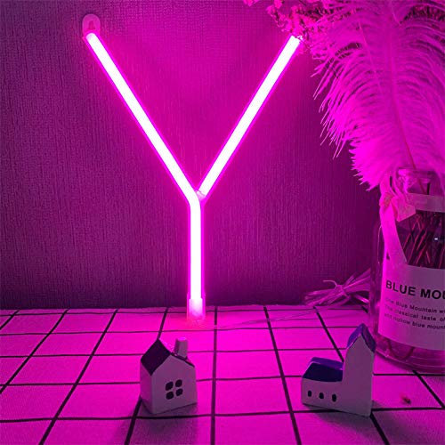 LED Neonlicht Neonbuchstaben y Rosa Neon Brief Zeichen 26 Alphabet Brief leuchten Batterie/USB operiertes Alphabet Neon Wort Dekor Lampen Stimmungsbeleuchtung für Weihnachten Geburtstag Hochzeit Pa
