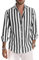 Meilicloth Herren Hemd Langarm Sommer Gestreifte Freizeithemden Casual mit Knöpfen Regular Fit Schwarzgrau Weiß L
