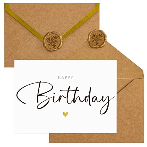 GOCOHHI 5 Geburtstagskarten aus Goldfolie mit Umschlägen und Wachssiegel-Aufklebern, minimalistisches Design, leere Geburtstagskarten für Frauen, Männer und Kinder