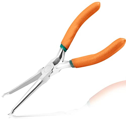 LEONTOOL 6-Inch Hose Grip Plier Small Offset Spark Plug Boot Removal Pliers 1/5 Inch Diameter Long Reach Nose Ring Pliers for Spark Plug Boots and Removing Small Hoses