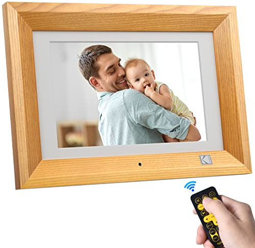 10.1 Zoll Digitale Bilderrahmen, KODAK Elektronischer Fotorahmen, IPS-Bildschirm, Foto/Musik/Video Player/Kalender/Alarm, Unterstützung USB Oder SD Kart, Holzfarbe
