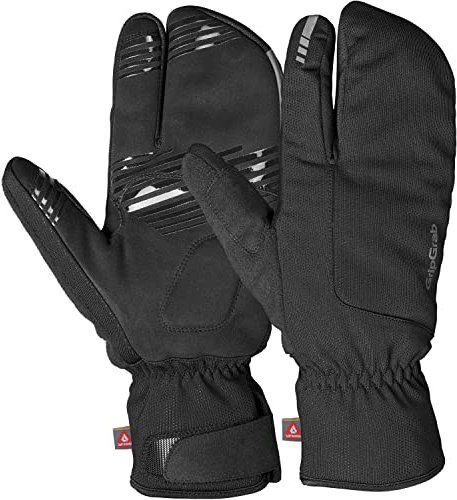 GripGrab Gants Hiver Coupe-Vent Nordic 2 Lobster 3-Finger - Rembourrés Thermiques -Noir - S