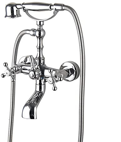 Badewannenarmatur Wannenarmatur Mit Handbrause Retro Antik Stil Messing Wandmontage Zwei Griffe Wannenbatterie, Duscharmatur, Chrom