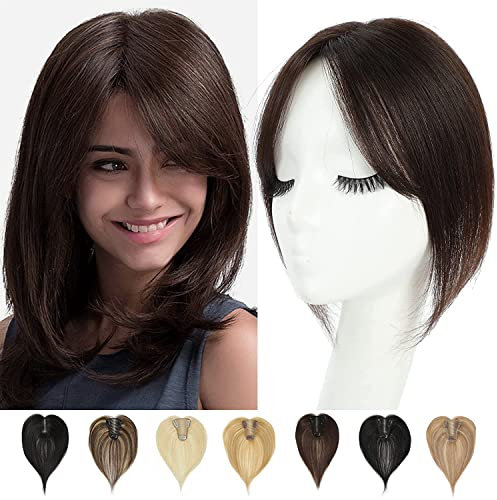Haaraufsatz für dünner werdendes Haar, Echthaarteile für Damen, Echthaar-Topper für zusätzliches Haarvolumen, Schweizer Basis-Clip-in-Haarverlängerung, 25,4 cm, Dunkelbraun
