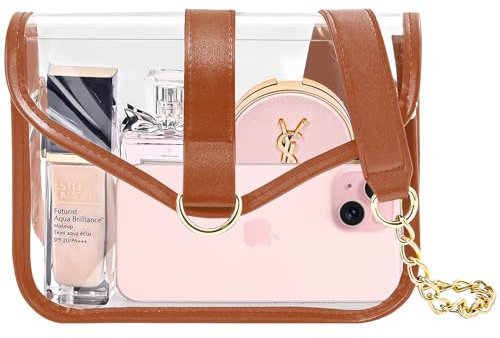 ProCase Transparente Umhängetasche Damen Durchsichtige Handtasche Stadion-zugelassen Clear Crossbody Börse Wasserdichte Tasche mit Magnetverschluss Verstellbarem Schultergurt Handytasche- Braun