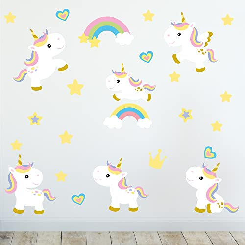 Sunnywall Wandsticker Wandtattoo Wandbild Baby Aufkleber Kinderzimmer Baby Wandaufkleber Spielzimmer (Cute Einhorn Unicorns)