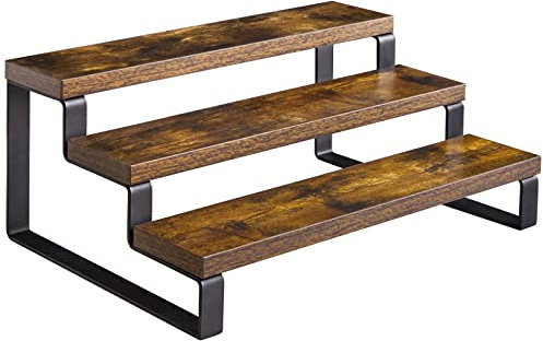 YMYNY Portaspezie, Scaffale da Cucina a 3 Ripiani, Organizzatore da Banco,Design a gradini, per Cucina, Sala da Pranzo, Ufficio, 35 x 24.5 x 15CM Marrone Vintage e Nero HSR005H