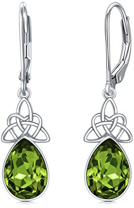 VONALA Keltische Ohrringe 925 Sterling Silber Keltischer Knoten Kristall Tropfen Hängend Ohrringe chmuck Geschenk für Damen Frauen (Simulierter Peridot)