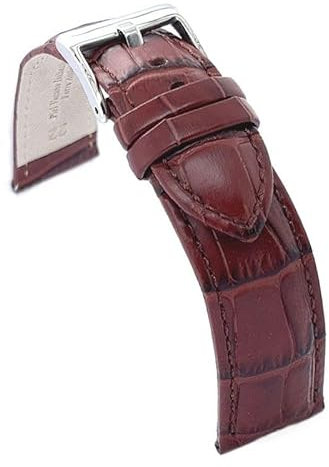 diloy Sportliches gepolstertes Uhrenarmband Rindsleder Krokoprägung quadratisch – Größen 14mm 16mm 18mm 20mm 22mm 24mm 26mm 28mm 30mm – Elegant und widerstandsfähig 368 Mittleres Braun 26mm