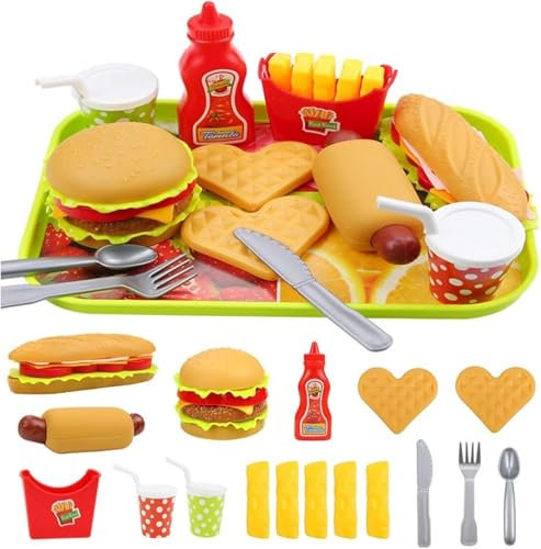 THLWIN Food Toy Set, Juguetes de Cocina para niños, Hamburguesa de Cocina Juego de rol Educativo Accesorios de Juguetes educativos, Regalo para niños y niñas a Partir de 3 años.