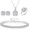 EVER FAITH Hochzeit Quadrat Cubic Zirkonia Schmuck Sets für Braut Brautjungfer, Glamour Anhänger Halskette Ohrringe Tennis Armband Offene Ring für Damen Klar Silber-Ton