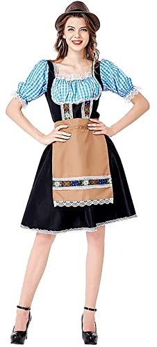 Dirndl Damen 3 Teilig Trachtenkleid Midi Dirndlkleid Trachten Kleid + Dirndlschürzen+Trachtenhut Dirndel Trachtenmode Dirndelkleider Dirndl & Dirndl-Sets für Frauen Mädchen Oktoberfest