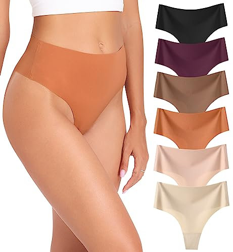 Wealurre 6er Pack Tanga Damen String Seamless Slips Damen High Waist Unterwäsche Nahtlose Unsichtbarer Unterwäsche Frauen Mehrpack XS-XL(835Gradient M)
