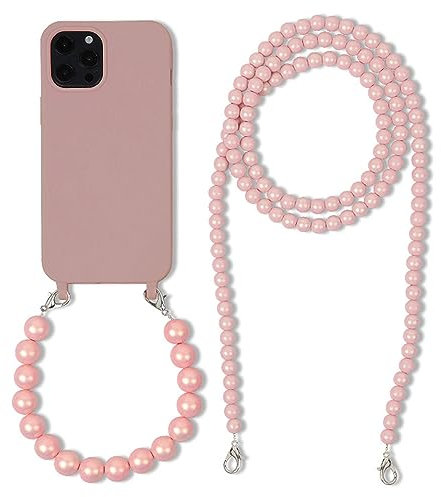 FIFTHAVE Chain Beads Mobile Phone Chain Mobile Phone Case for iPhone 14 Pro Max with Pearl Bracelet, Necklace Case with Cord Protective Lanyard Case Pearl Shockproof TPU Cover for iPhone 14 Pro Max