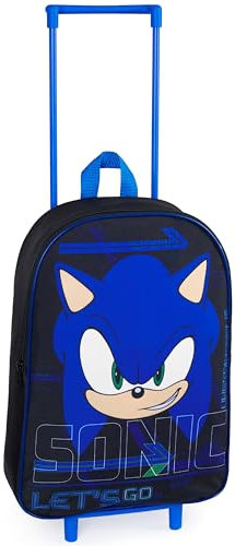 SONIC THE HEDGEHOG Koffer Kinder, Faltbarer Trolley Handgepäck Leicht 39 x 27 cm 10.5 Liter, 2 Rollen & Ausziehbarem Griff