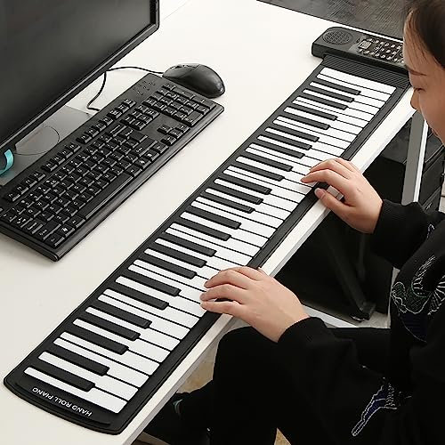 Piano à Clavier Flexible en Silicone, 61 Touches, Portable, Enroulable, avec 128 Tonalités, Rythme, Chansons de Démonstration pour Débutants en Déplacement