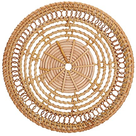 Topiky Rattan Wanddekoration, Hängende Gewebte Wandkorb Dekoration, Dekorative Böhmische Flachkorb Wandkunst, Runde Gewebte Tischsets für Kleines Esstisch Set, Handgewebte Rattan (a)