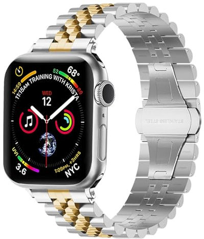 Soyeacrg Compatible con Apple Watch Band 49mm 45mm 44mm 42mm 41mm 40mm 38mm, Correa de Metal de Acero Inoxidable de 5 Filas para iWatch Series 9 8 SE 7 6 5 4 3 2 1 Ultra 1 2,Silver 4,42/44/45/49mm