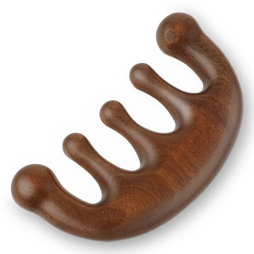 Holz Massagekamm mit Fünf Zähnen Kopfhautkamm für die Kopfhaut Multifunktionaler Holz Gua Sha Kamm mit Breiten Zähnen für Saubere Kopfhaut Massagewerkzeug
