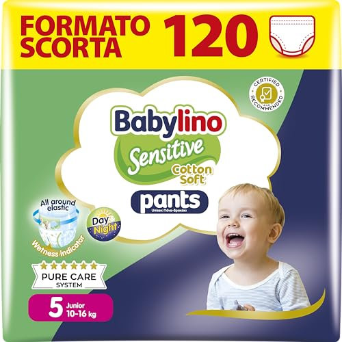 Babylino Sensitive Cotton Soft Windeln Größe 5, Pants Junior (10-16 kg), 120 Stück