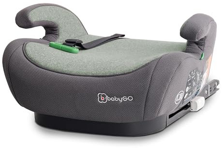 babyGO Sitzerhöhung Bursa IV nach neuer I-Size Norm - Kindersitzerhöhung mit verstellbarem Isofix - Kindersitz/Autositz für Kinder (125-150 cm) Grün