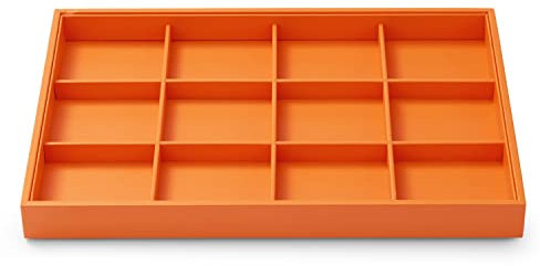 Papten Schmucktablett stapelbar aus Leder, Schmuckaufbewahrung Schublade Schmuckeinsatz Organizer 12 Fächer Schmuck Display für Armband, 35x24x3cm (Orange)