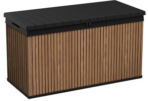 Keter Auflagenbox/Kissenbox 570 Liter l 100% Wasserdicht l mit Belüftung dadurch kein übler Geruch/Schimmel l Moderne Holzdielenoptik l Deckel belastbar bis 300 KG (2 Personen)