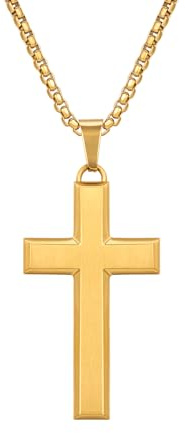 VEXXS Kreuz Kette Herren Gold/Silber Kette,18 Karat Vergoldet 2.5mm Edelstahl halskette mit Mattes Finish Kreuz Anhänger,Goldkette für Herren Damen Männer Jungen, Schmuck Geschenk,46-61cm