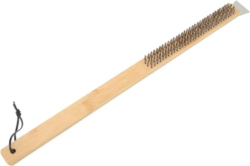 Brosse de four à pizza, brosse à barbecue avec raclette, outil de nettoyage de barbecue avec poignée en bois, accessoires de four à pizza