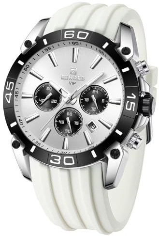 FORSINING Analoge Quarz Herrenuhr Casual Chronograph Sport Armbanduhr Datum Kalender Mode Business Uhren für Herren Silikonarmband, weiß