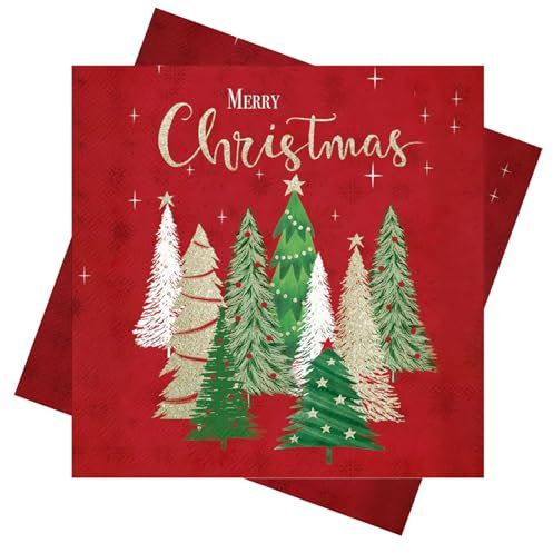 40 Stück Weihnachtsservietten 33x33,Servietten Weihnachten Motiv Christmas Tree 3-Lagig Papierservietten Rot Weihnachten Servietten Weihnachtsbaum - Weihnachten Tischdeko