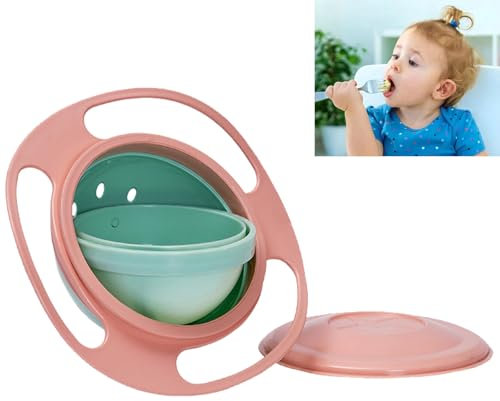 GNAUMORE Bol Anti-Renversement Bébé, Assiette Gyroscopique Anti-Fuite, Rotatif 360° Non Renversable, Magique Amusant pour Tout-Petits, Rose Clair
