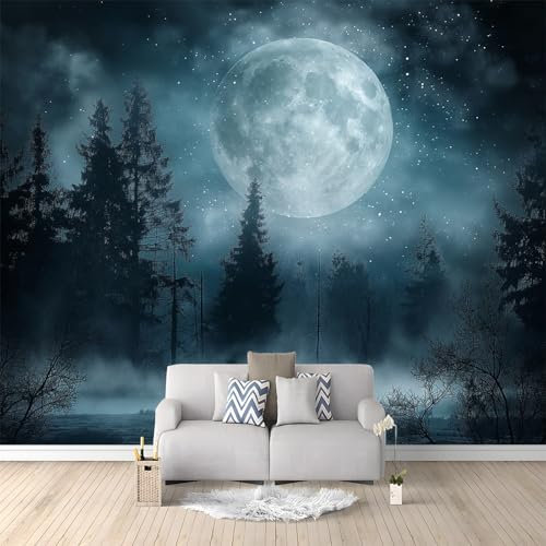 Générique 3D Papier Peint Nuit Brumeuse De La Forêt 350x256 cm Papier Peint Panoramique Mural Affiche Géante Décoration Pour Salon Chambre Chambre D'Enfant Décoration Murale