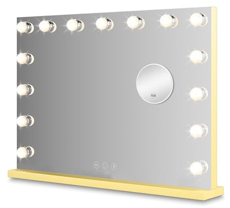 Bayt Hollywood Spiegel mit Beleuchtung - Schminkspiegel mit Beleuchtung - Spiegel mit Beleuchtung - Dimmbar - 10x Vergrößerung - 58x46cm - Gold