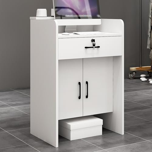 Rezeption Tresen Bar Theke,Kleiner Empfangstheken,Rezeptionstheke Counter Computerschrank,Empfangstheke,Bürotheke Tisch mit Schubladen und Schränken,Verkaufstheke aus MDF,Thekentisch Büromöbel(Wit)